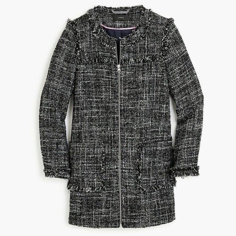 J. Crew Tweed Wool Blend Zip Front Swing Jacket - Raven Black | Size 6